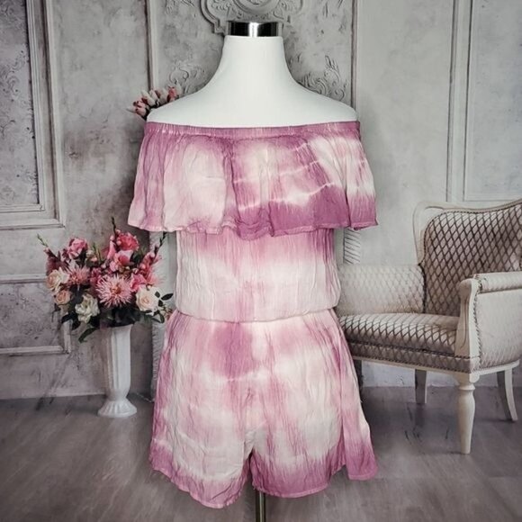 riviera Sun Pink Tie Dye Pull On Pockets Shorts One Piece Romper Size Medium - Picture 4 of 9